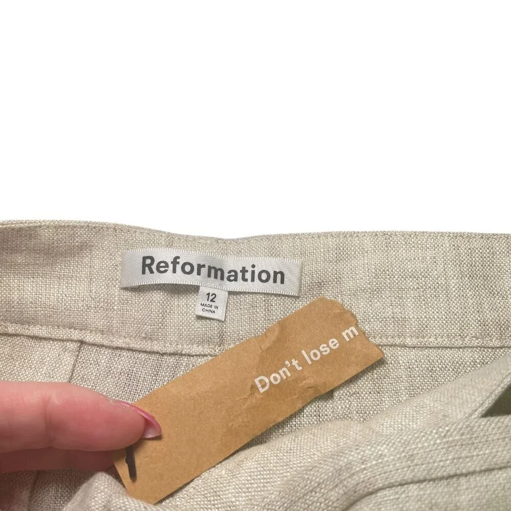 Reformation Olivia Linen Two Piece Set Size 12 NWT Oatmeal Crop Top & High Waist